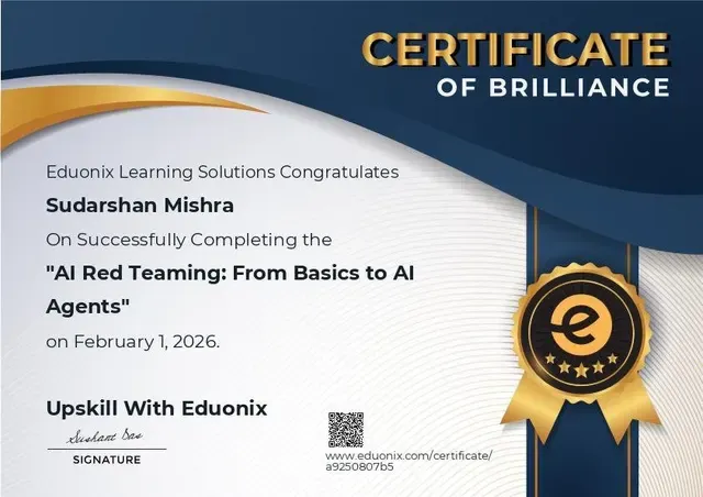 Certificate: AI Red Teaming: From Basics to AI Agents — Eduonix Learning Solutions