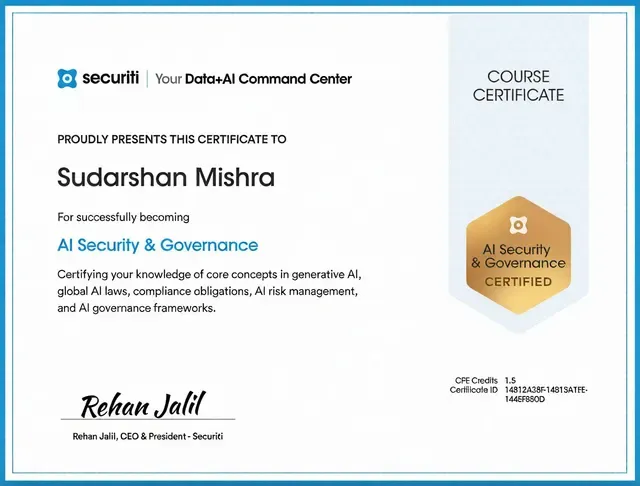 Certificate: AI Security & Governance — Securiti