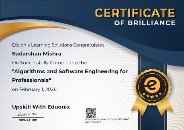 Certificate: Algorithms and Software Engineering for Professionals — Eduonix Learning Solutions
