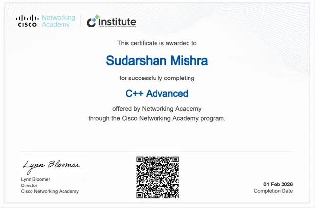 Certificate: C++ Advanced — Cisco Networking Academy
