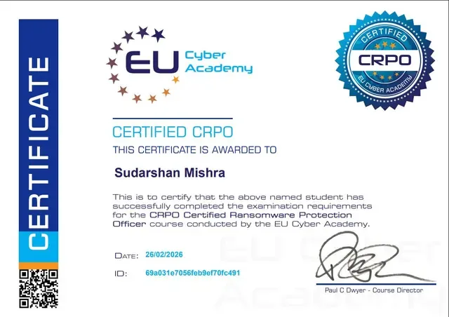 Certificate: Certified Ransomware Protection Officer (CRPO) — EU Cyber Academy