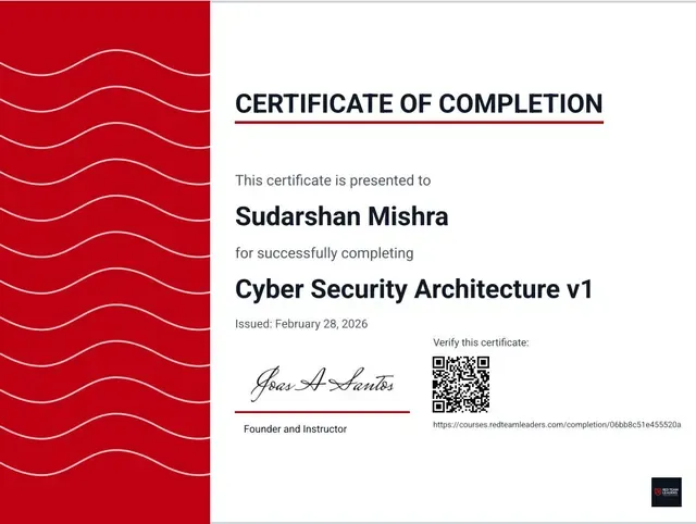 Certificate: Cyber Security Architecture v1 — Red Team Leaders