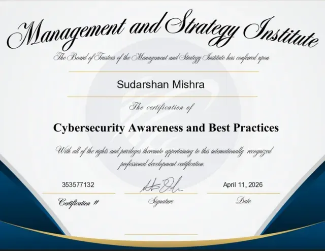Certificate: Cybersecurity Awareness and Best Practices — Management and Strategy Institute