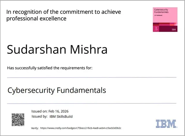 Certificate: Cybersecurity Fundamentals — IBM SkillsBuild