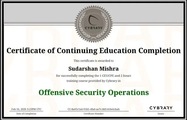 Certificate: Offensive Security Operations — Cybrary
