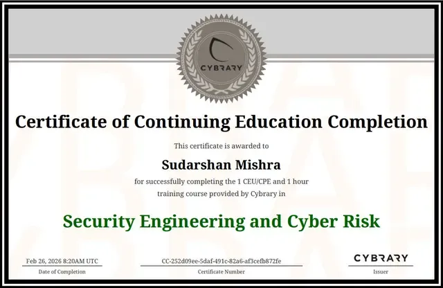 Certificate: Security Engineering and Cyber Risk — Cybrary