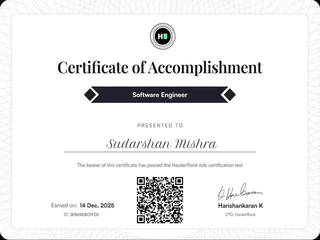 Certificate: Software Engineer — HackerRank